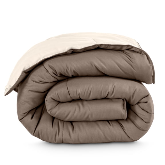 Bare Home 1800 Collection Reversible Down Alternative Comforter, All-Season, Twin/Twin-XL, Taupe/Sand