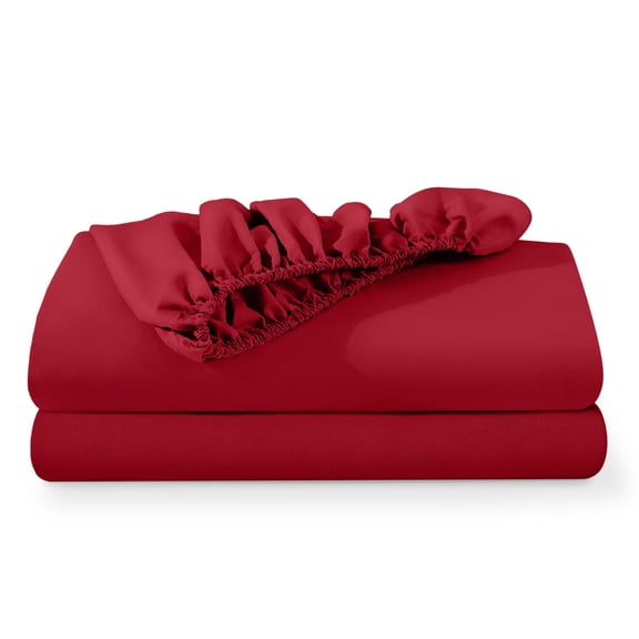 Bare Home 2-Pack Fitted Sheets - 4 Twin XL Size Sheets - Premium 1800 Collection - Deep Pocket - Split King, Red