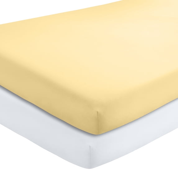 Bare Home 2 Pack Fitted Sheets - Premium 1800 Collection - Ultra Soft - Crib, Morning Sun/White