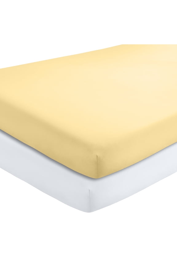 2 Pack Fitted Sheets - Premium 1800 Collection - Ultra Soft - Crib, Morning Sun/White