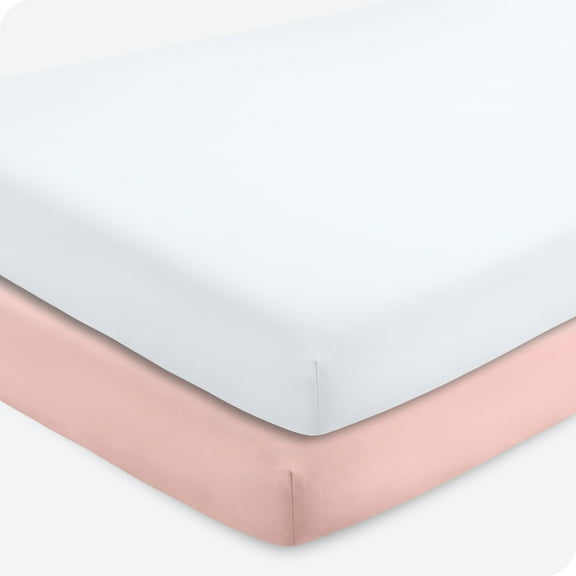 Bare Home 2 Pack Fitted Sheets - Premium 1800 Collection - Ultra Soft - Crib, Pink Slipper/White