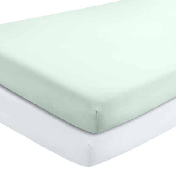 Bare Home 2 Pack Fitted Sheets - Premium 1800 Collection - Ultra Soft - Crib, Spring Mint/White