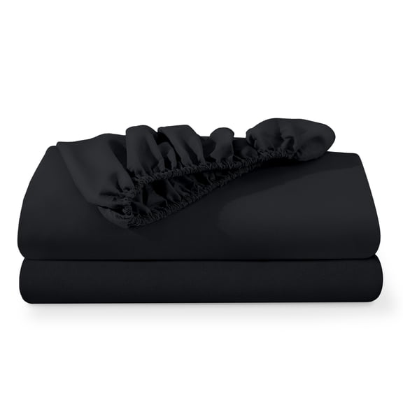 Bare Home 2-Pack Fitted Sheets - Premium 1800 Collection - Ultra-soft - Deep Pocket - Short Queen, Black
