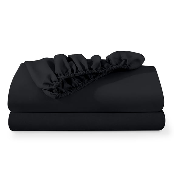 Bare Home 2-Pack Fitted Sheets - Premium 1800 Collection - Ultra-soft - Deep Pocket - Short Queen, Black
