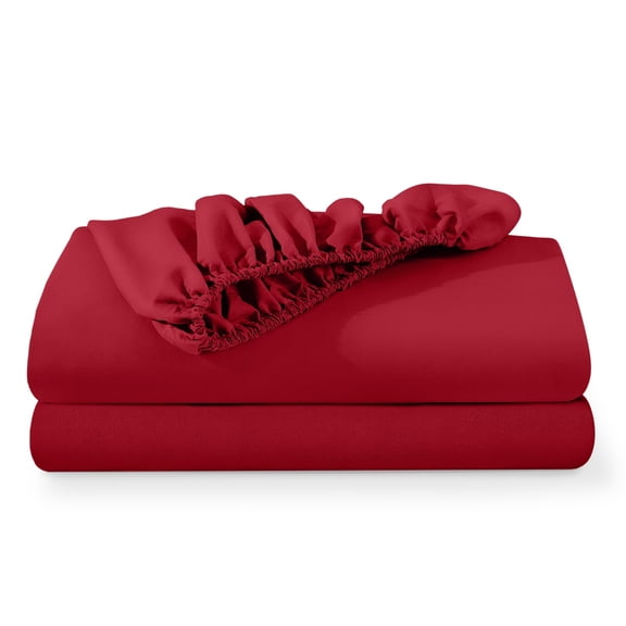 Bare Home 2-Pack Fitted Sheets - Premium 1800 Collection - Ultra-soft - Deep Pocket - Twin XL, Red