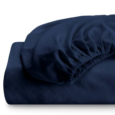 Bare Home 2 Twin XL Flannel Fitted Sheets, 100% Cotton (Split King, Dark Blue)