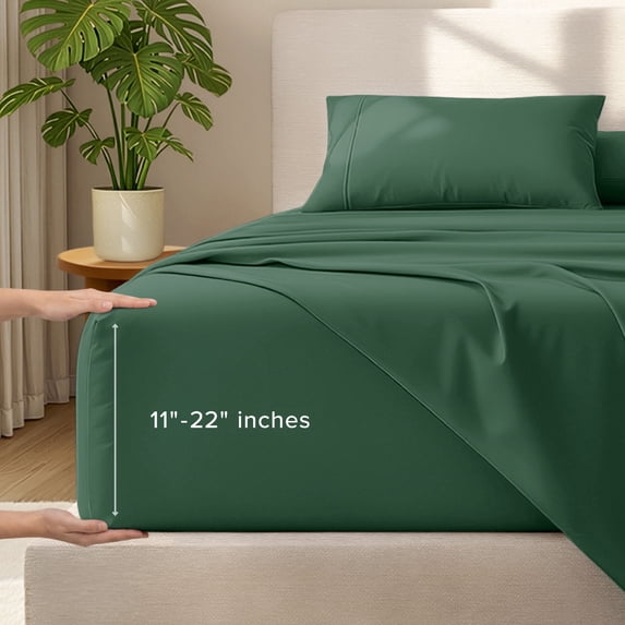 Bare Home 22" Extra Deep Pocket Sheet Set - Premium 1800 Collection - Ultra-Soft - King, Forest Green