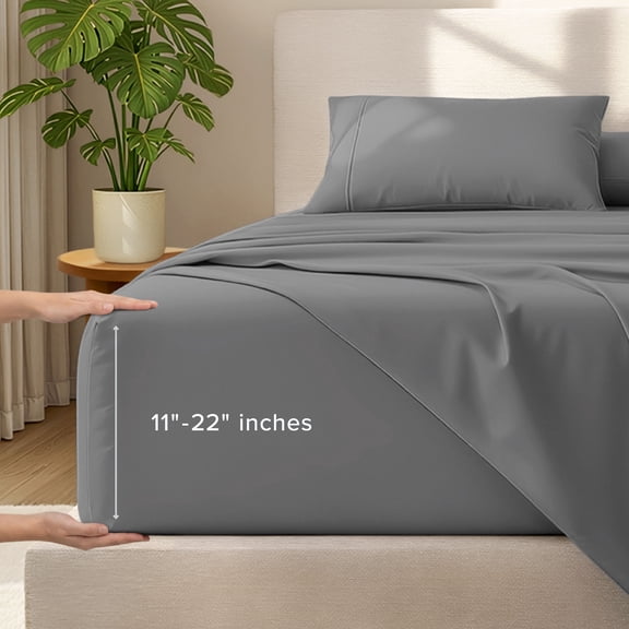Bare Home 22" Extra Deep Pocket Sheet Set - Premium 1800 Collection - Ultra-Soft - King, Gray