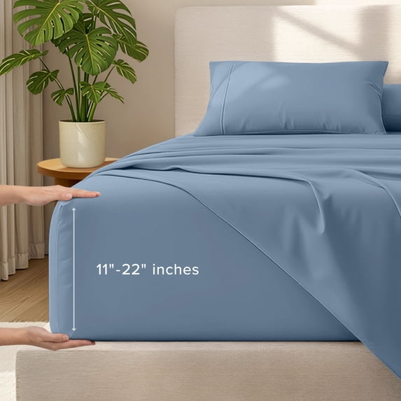 Bare Home 22" Extra Deep Pocket Sheet Set - Premium 1800 Collection - Ultra-Soft - Queen, Coronet Blue