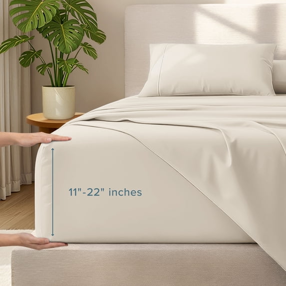 Bare Home 22" Extra Deep Pocket Sheet Set - Premium 1800 Collection - Ultra-Soft - Queen, Sand