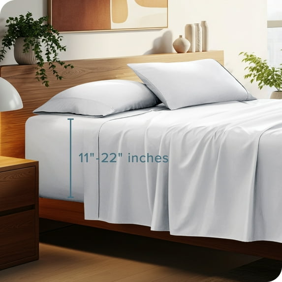 Bare Home 22" Extra Deep Pocket Sheet Set - Premium 1800 Collection - Ultra-Soft - Queen, White