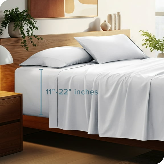 Bare Home 22" Extra Deep Pocket Sheet Set - Premium 1800 Collection - Ultra-Soft - Queen, White
