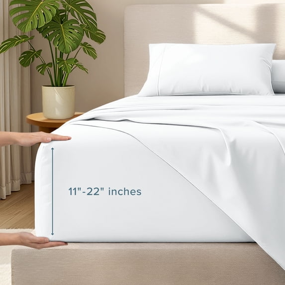 Bare Home 22" Extra Deep Pocket Sheet Set - Premium 1800 Collection - Ultra-Soft - Queen, White