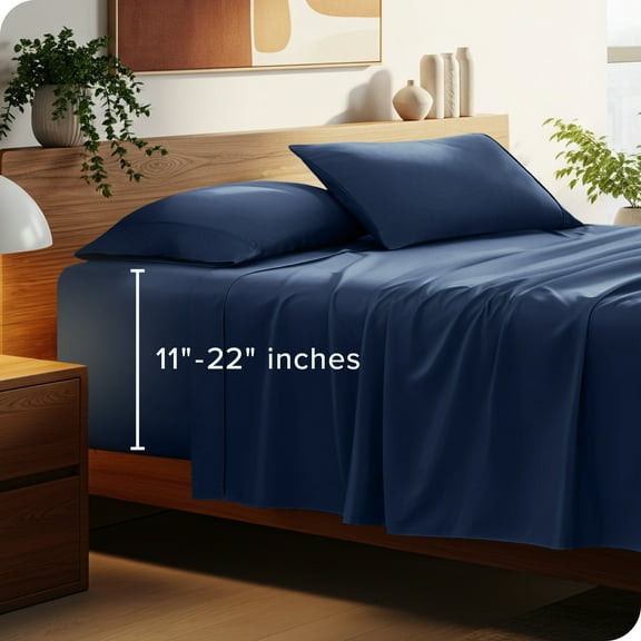 Bare Home 22" Extra Deep Pocket Sheet Set - Premium 1800 Collection - Ultra-Soft - Split King, Dark Blue