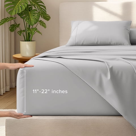 Bare Home 22" Extra Deep Pocket Sheet Set - Premium 1800 Collection - Ultra-Soft - Twin, Light Gray