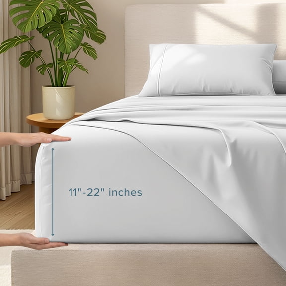 Bare Home 22" Extra Deep Pocket Sheet Set - Premium 1800 Collection - Ultra-Soft - Twin XL, Cloud Gray