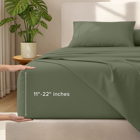 Bare Home 22" Extra Deep Pocket Sheet Set - Premium 1800 Collection - Ultra-Soft - Twin XL, Cypress