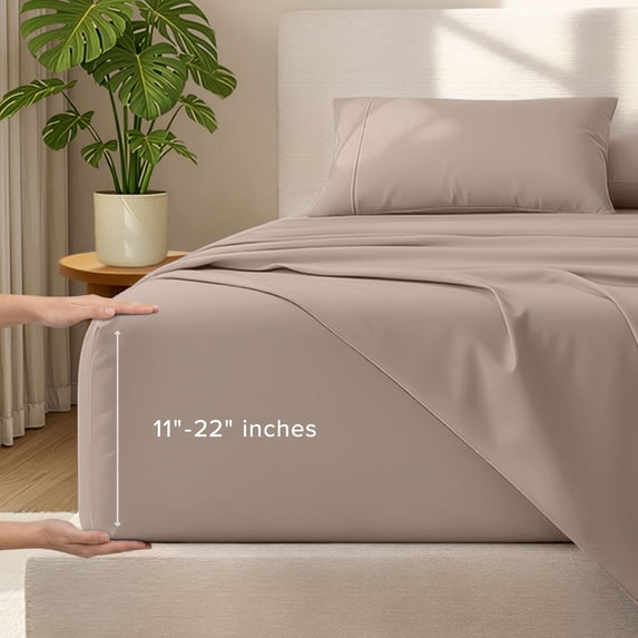 Bare Home 22" Extra Deep Pocket Sheet Set - Premium 1800 Collection - Ultra-Soft - Twin XL, Taupe