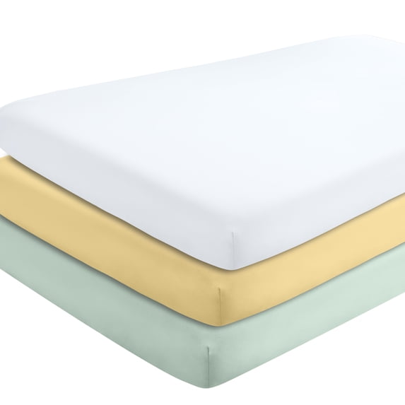Bare Home 3 Pack Fitted Sheets - Premium 1800 Collection - Ultra Soft - Crib, Morning Sun/Spring Mint/White