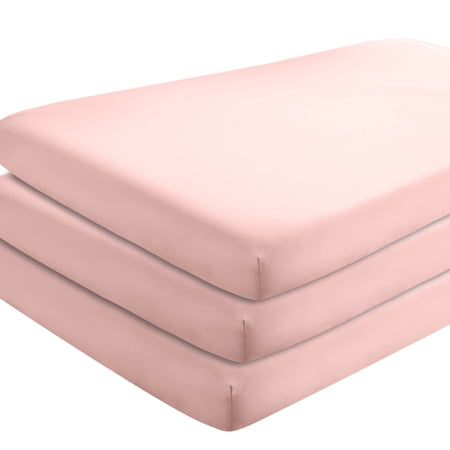 Bare Home 3 Pack Fitted Sheets - Premium 1800 Collection - Ultra Soft - Crib, Pink Slipper