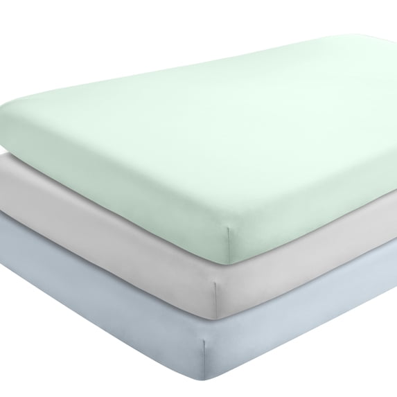 Bare Home 3 Pack Fitted Sheets - Premium 1800 Collection - Ultra Soft - Crib, Sky Blue/Spring Mint/Cloud Grey