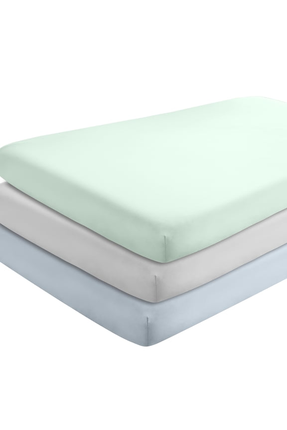 3 Pack Fitted Sheets - Premium 1800 Collection - Ultra Soft - Crib, Sky Blue/Spring Mint/Cloud Grey
