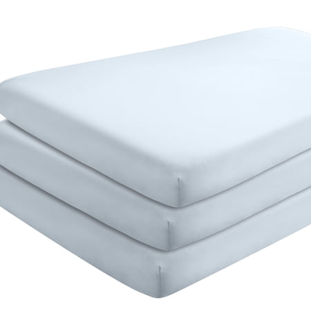 Bare Home 3 Pack Fitted Sheets - Premium 1800 Collection - Ultra Soft - Crib, Sky Blue
