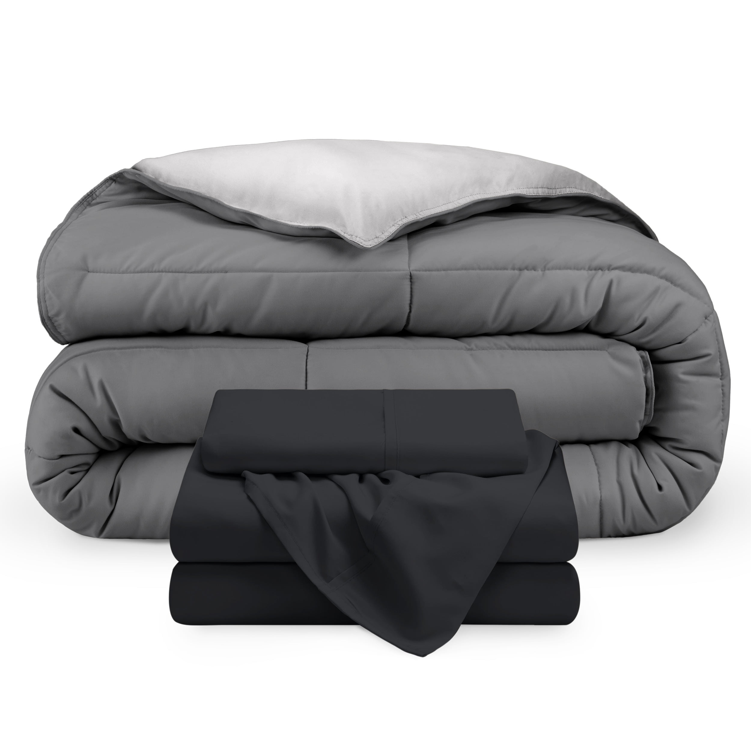 Twin Light Gray and Beige Microfiber Reversible Bed-in-a-Bag Set
