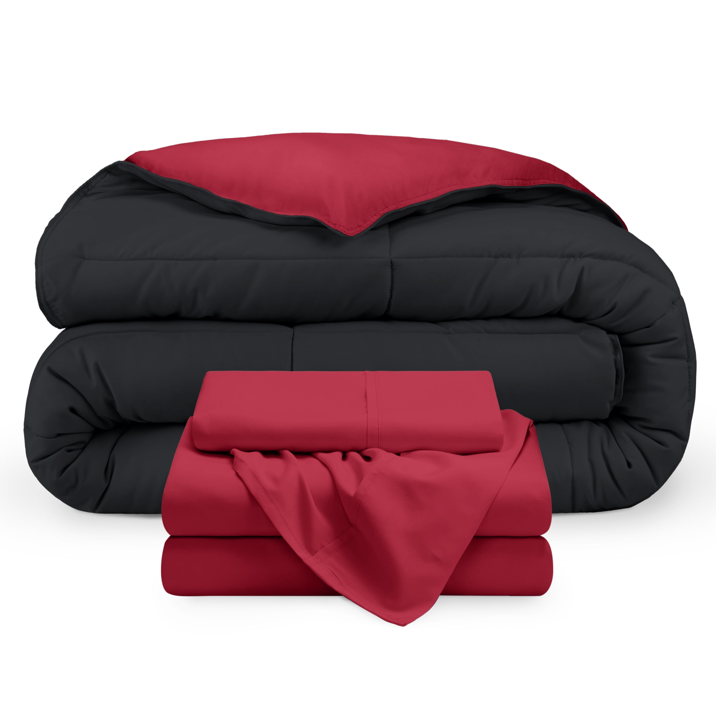 Bare Home Twin XL 4-Piece Black/Red Reversible Bed-in-a-Bag - Premium ...