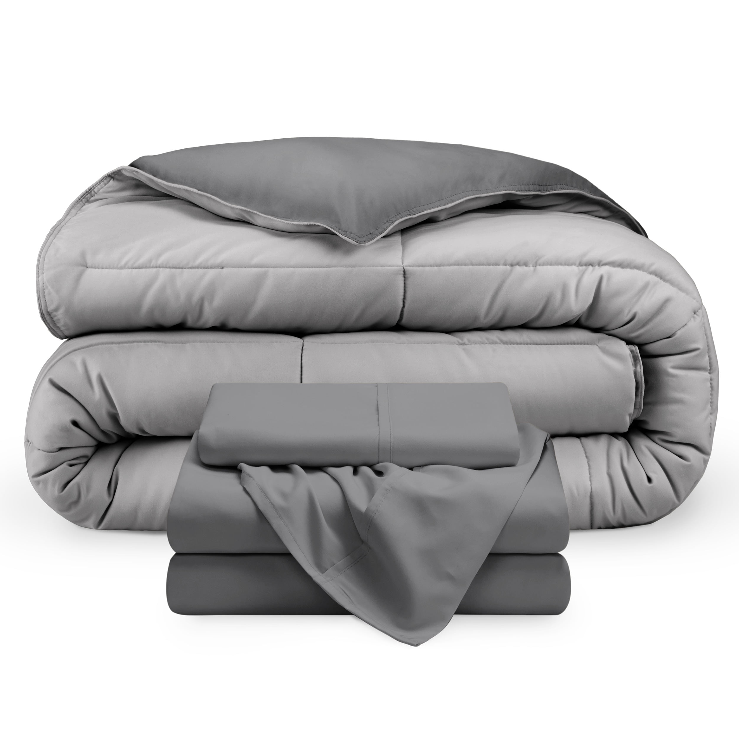 Twin XL Light Grey Reversible Down Alternative Microfiber Bedding Set