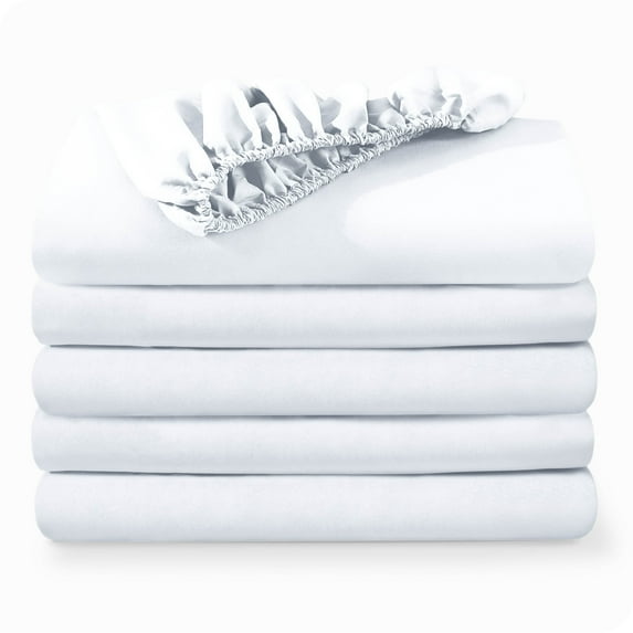 Bare Home 5-Pack Fitted Sheets - Premium 1800 Collection - Ultra-soft - Deep Pocket - Full, White