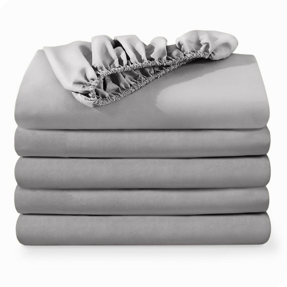 Bare Home 5-Pack Fitted Sheets - Premium 1800 Collection - Ultra-soft - Deep Pocket - King, Light Gray
