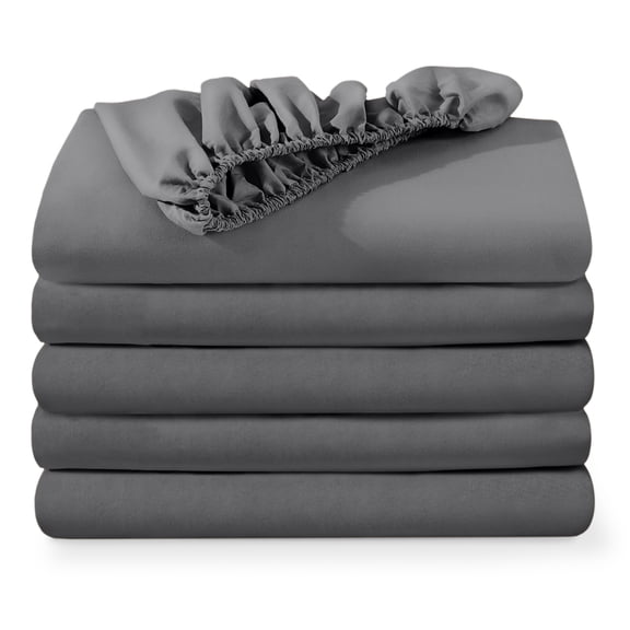 Bare Home 5-Pack Fitted Sheets - Premium 1800 Collection - Ultra-soft - Deep Pocket - Queen, Gray