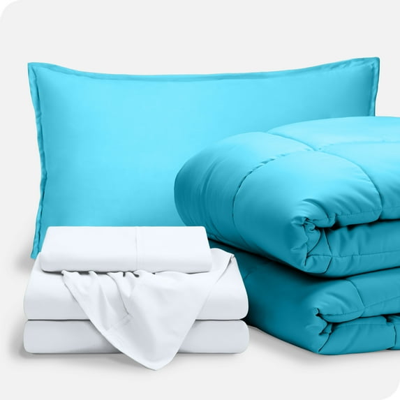 Bare Home 5-Piece Bed-in-a-Bag - Twin, Aqua with White Sheet Set