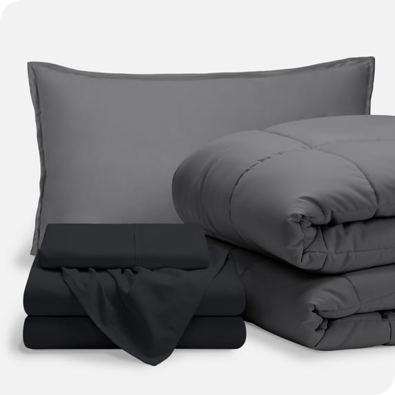 Bare Home 5-Piece Bed-in-a-Bag - Twin, Gray with Black Sheet Set