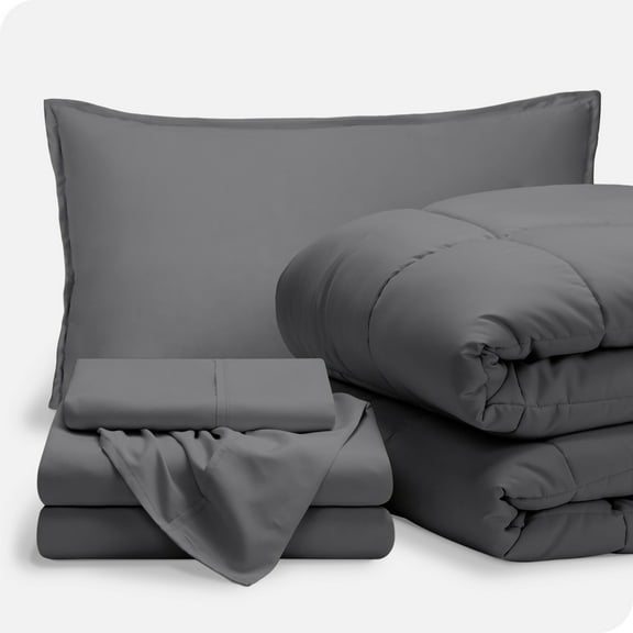 Bare Home 5-Piece Bed-in-a-Bag - Twin, Gray with Gray Sheet Set