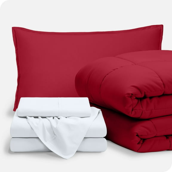 Bare Home 5-Piece Bed-in-a-Bag - Twin, Red with White Sheet Set