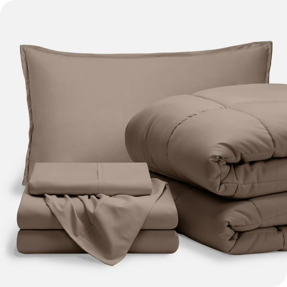 Bare Home 5-Piece Bed-in-a-Bag - Twin, Taupe with Taupe Sheet Set