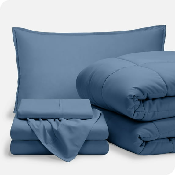 Bare Home 5-Piece Bed-in-a-Bag - Twin XL, Coronet Blue with Coronet Blue Sheet Set