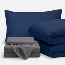 Bare Home 5-Piece Bed-in-a-Bag - Twin XL, Dark Blue with Gray Sheet Set