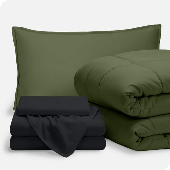 Bare Home 5-Piece Bed-in-a-Bag - Twin XL, Green with Black Sheet Set