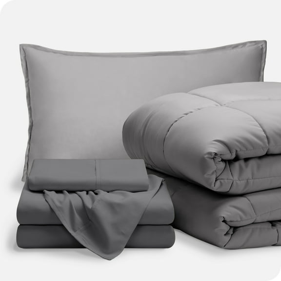 Bare Home 5-Piece Bed-in-a-Bag - Twin XL, Light Gray with Gray Sheet Set