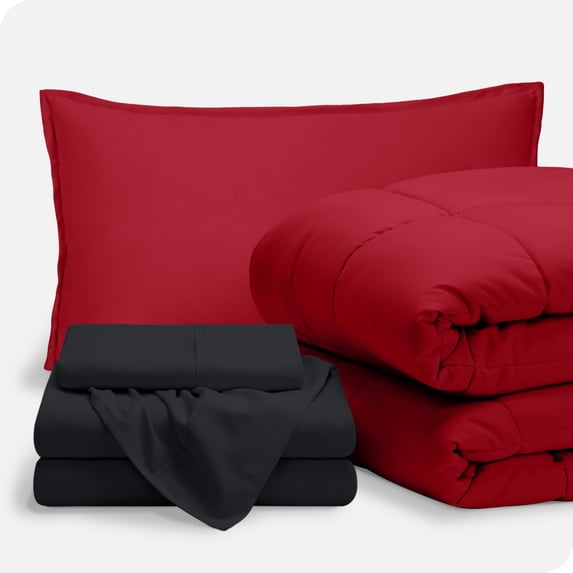 Bare Home 5-Piece Bed-in-a-Bag - Twin XL, Red with Black Sheet Set