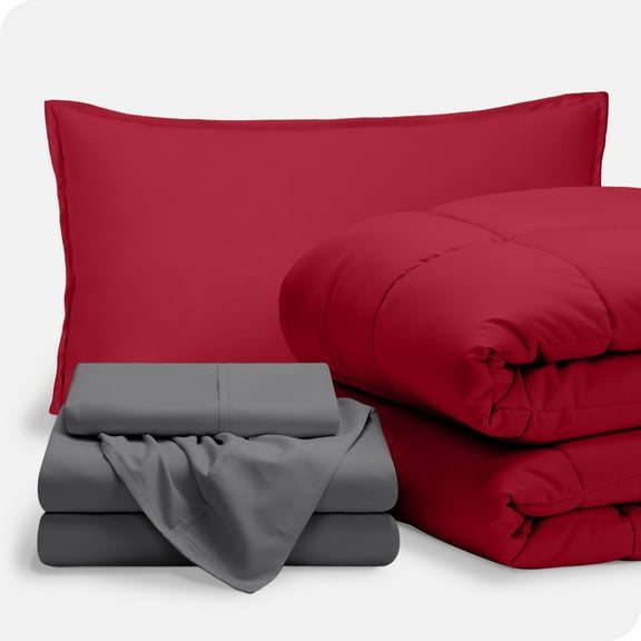 Bare Home 5-Piece Bed-in-a-Bag - Twin XL, Red with Gray Sheet Set