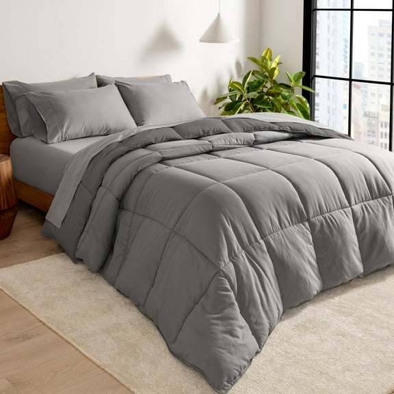 Bare Home 5-Piece Reversible Bed-in-a-Bag, King, Light Gray/Gray Comforter with Light Gray Sheet Set