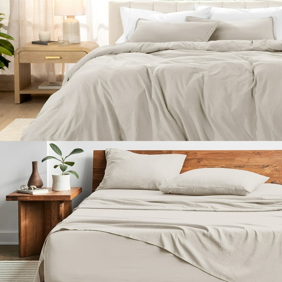 Bare Home 6-Piece Bedding Duvet and Sheet Set - Twin XL Size, Sandwash Fog with White Duvet Insert