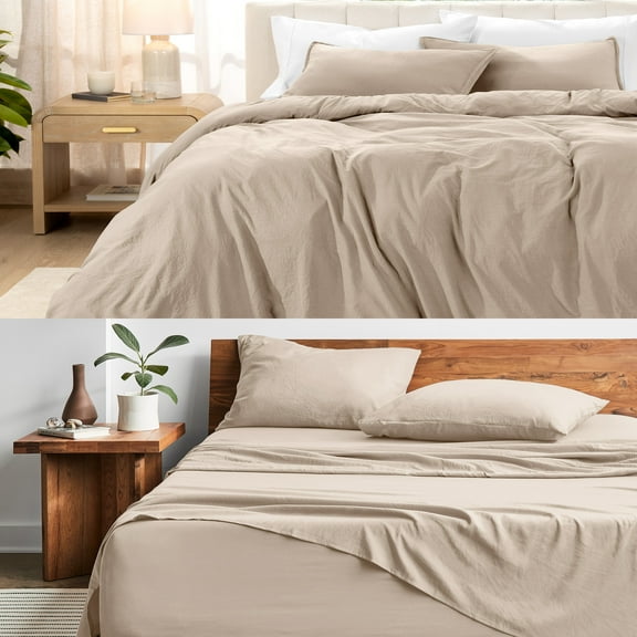 Bare Home 6-Piece Bedding Duvet and Sheet Set - Twin XL Size, Sandwash Pebble with White Duvet Insert