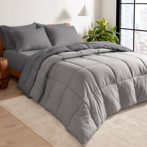 Bare Home 6-Piece Reversible Bed-in-a-Bag - Premium 1800 Collection - Split Cal King, Light Gray/Gray Comforter with Gray Sheet Set