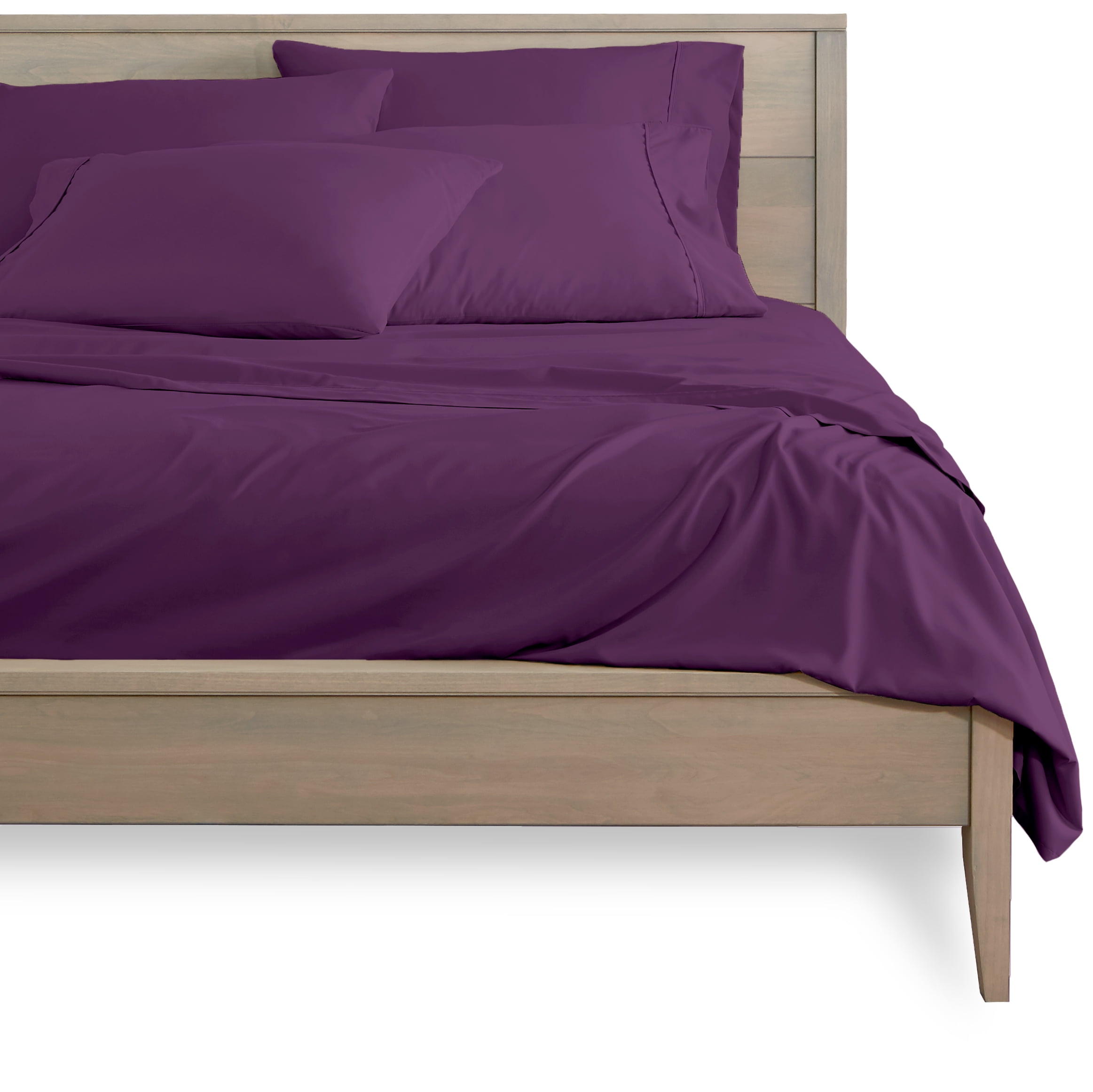 Bare Home 6 Piece Sheet Set, Microfiber, 2 Extra Pillowcases, Queen, Plum