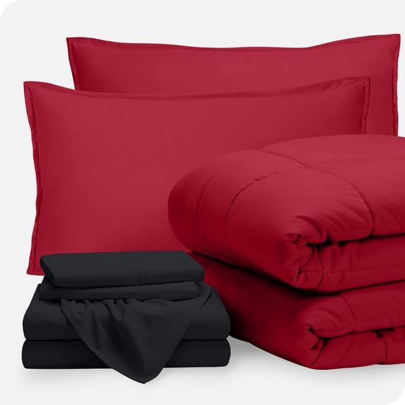 Bare Home 7-Piece Bed-in-a-Bag - California King, Red with Black Sheet Set